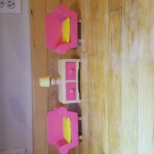 2008 Target Pink & Yellow Wood Doll Furniture